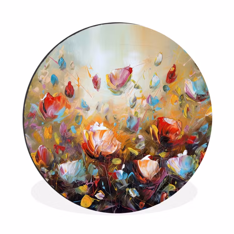 Wandcirkel - Aluminium - Bloemen - Kunst - Natuur - Olieverf — 1