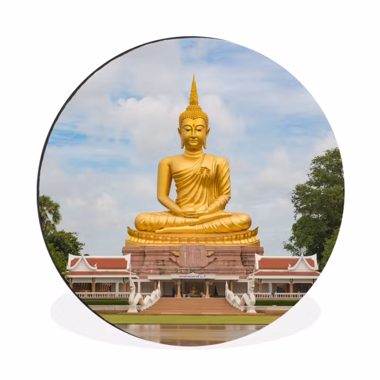 Wandcirkel - Aluminium - Boeddha - Buddha beeld - Goud - Religie — 1