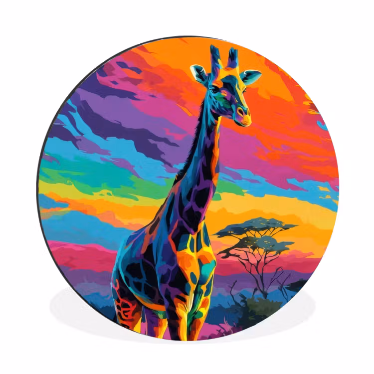 Wandcirkel - Aluminium - Giraffe - Savanna - Lucht - Gekleurd — 1
