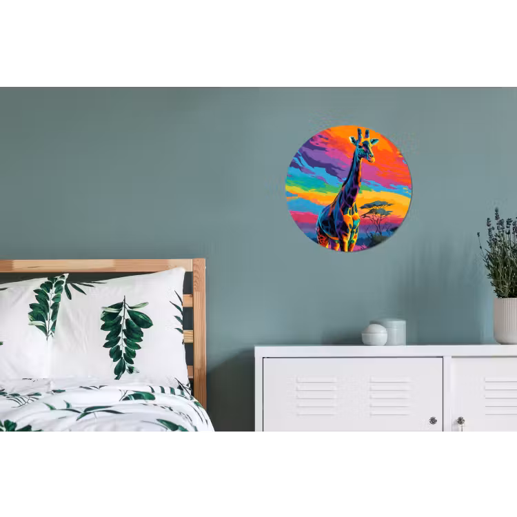 Wandcirkel - Aluminium - Giraffe - Savanna - Lucht - Gekleurd — 4