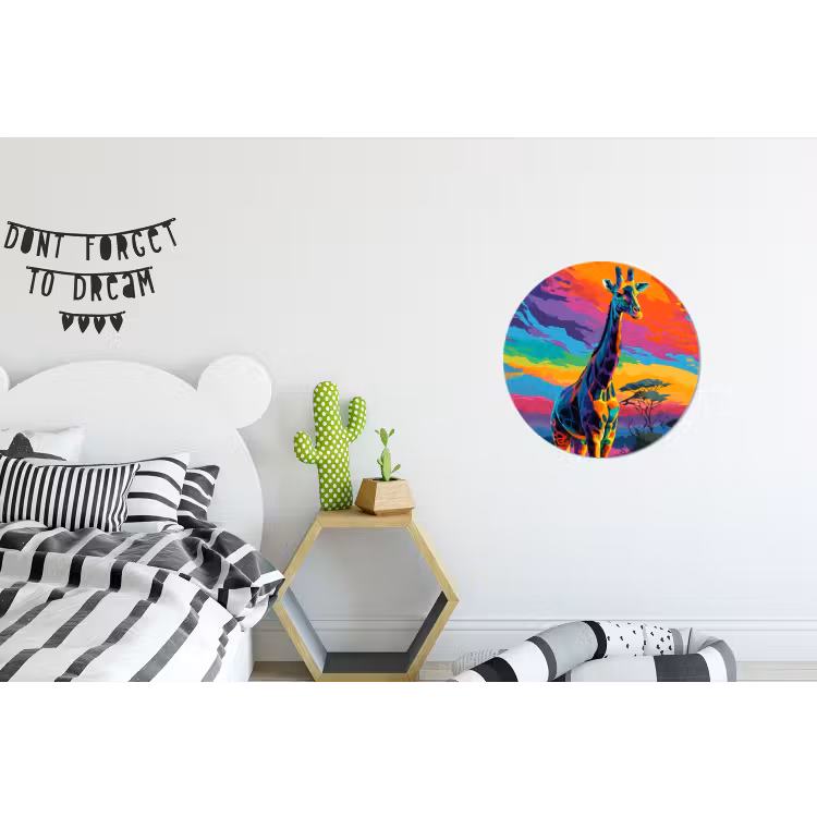 Wandcirkel - Aluminium - Giraffe - Savanna - Lucht - Gekleurd — 5