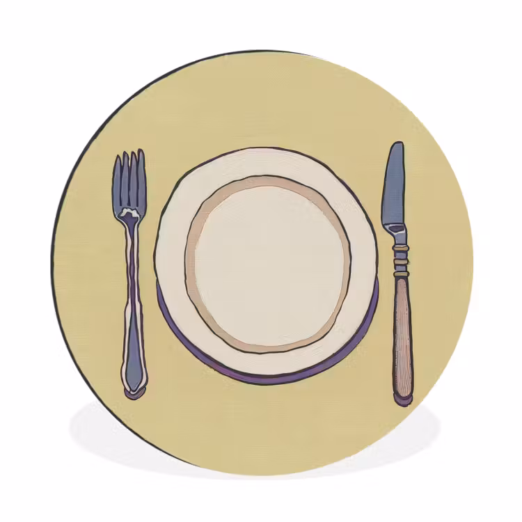 Wandcirkel - Aluminium - Illustratie - Bord - Bestek - Beige — 1