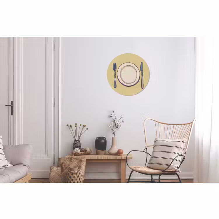 Wandcirkel - Aluminium - Illustratie - Bord - Bestek - Beige — 2