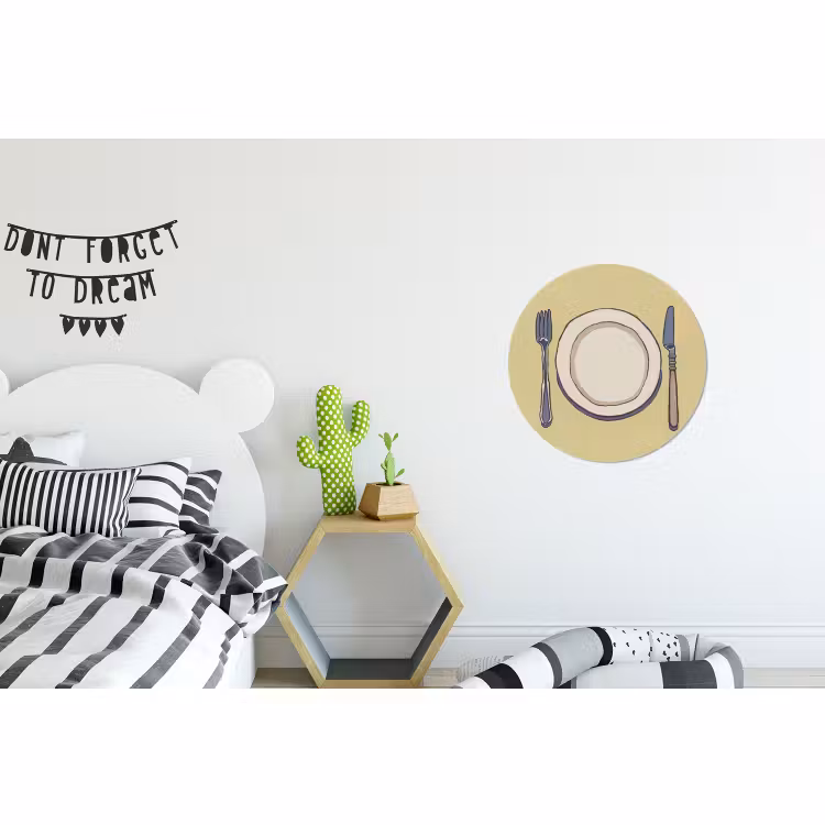 Wandcirkel - Aluminium - Illustratie - Bord - Bestek - Beige — 5