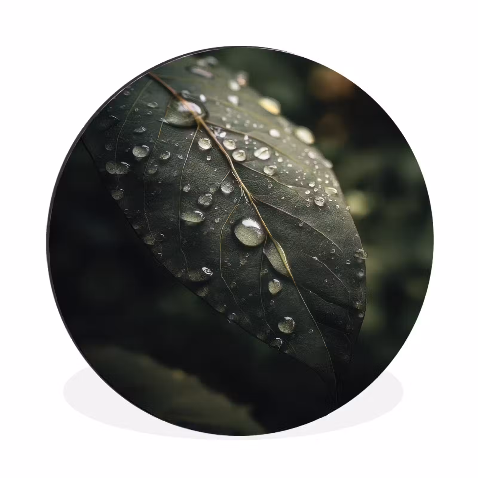Wandcirkel - Aluminium - Blad - Groen - Nerven - Regendruppels — 1