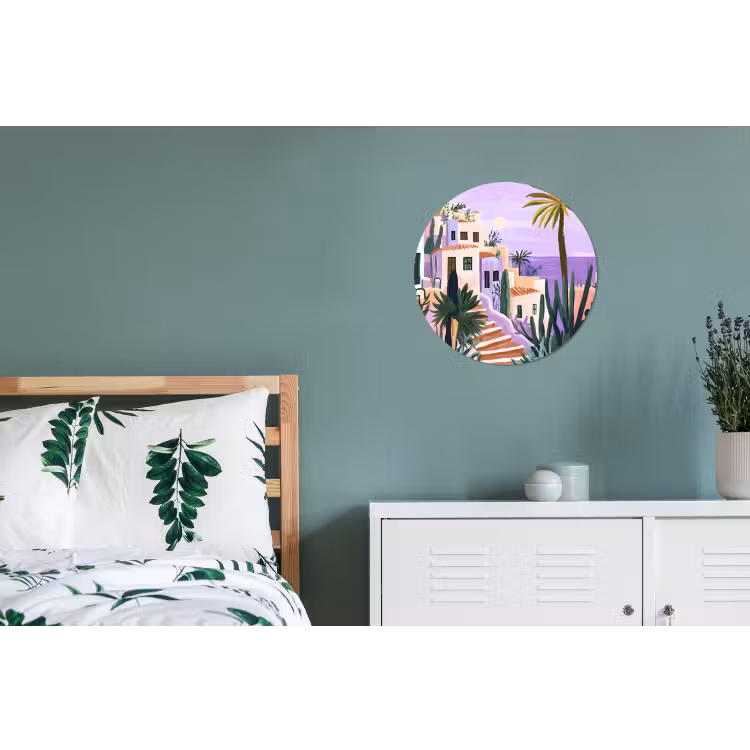Wandcirkel - Aluminium - Huizen - Minimalistisch - Palmbomen - Kust — 4