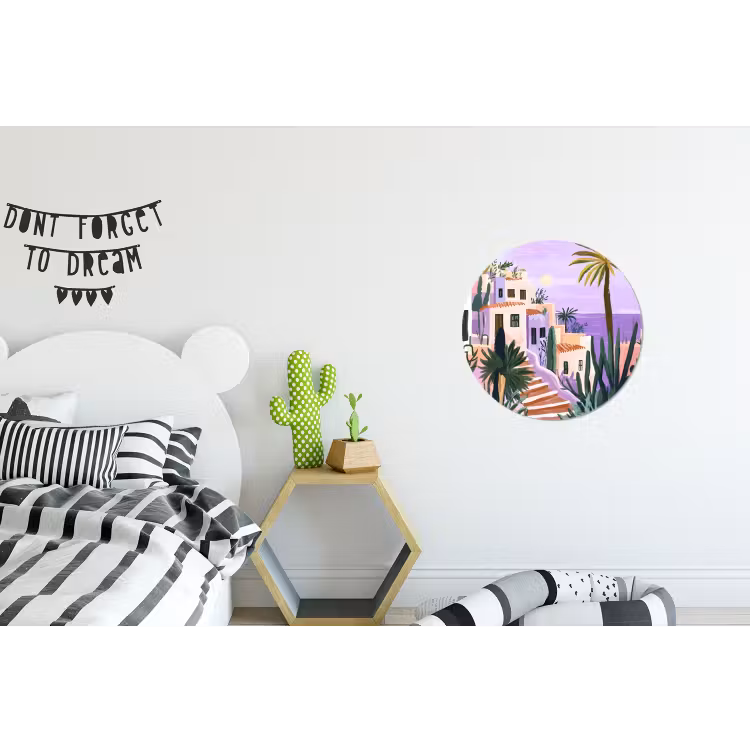 Wandcirkel - Aluminium - Huizen - Minimalistisch - Palmbomen - Kust — 5