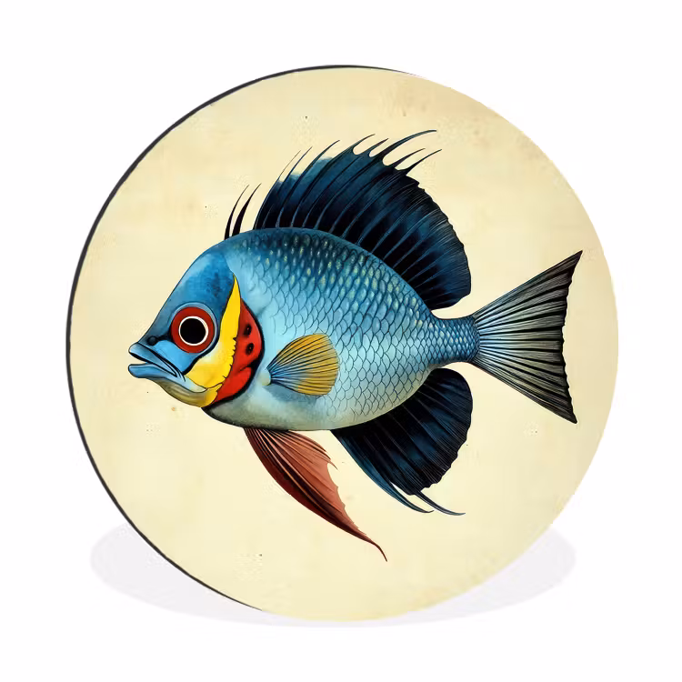 Wandcirkel - Aluminium - Blauw - Kieuwen - Vis - Illustratie — 1