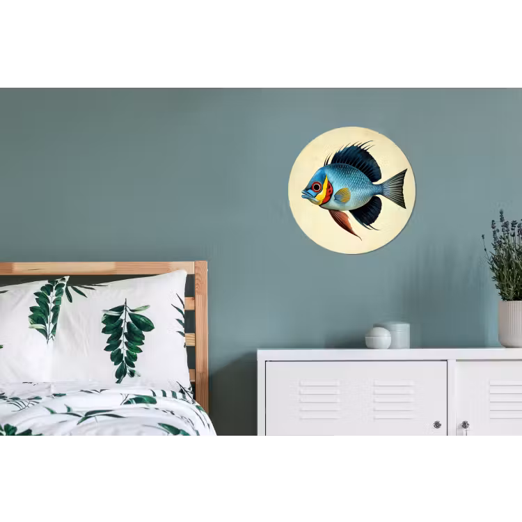 Wandcirkel - Aluminium - Blauw - Kieuwen - Vis - Illustratie — 4