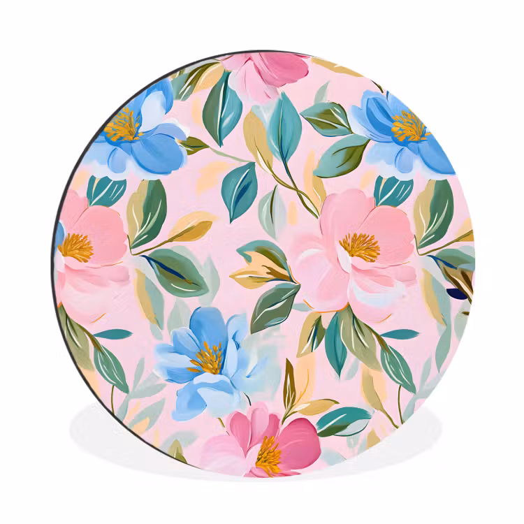 Wandcirkel - Aluminium - Blauw - Roze - Bloemen — 1