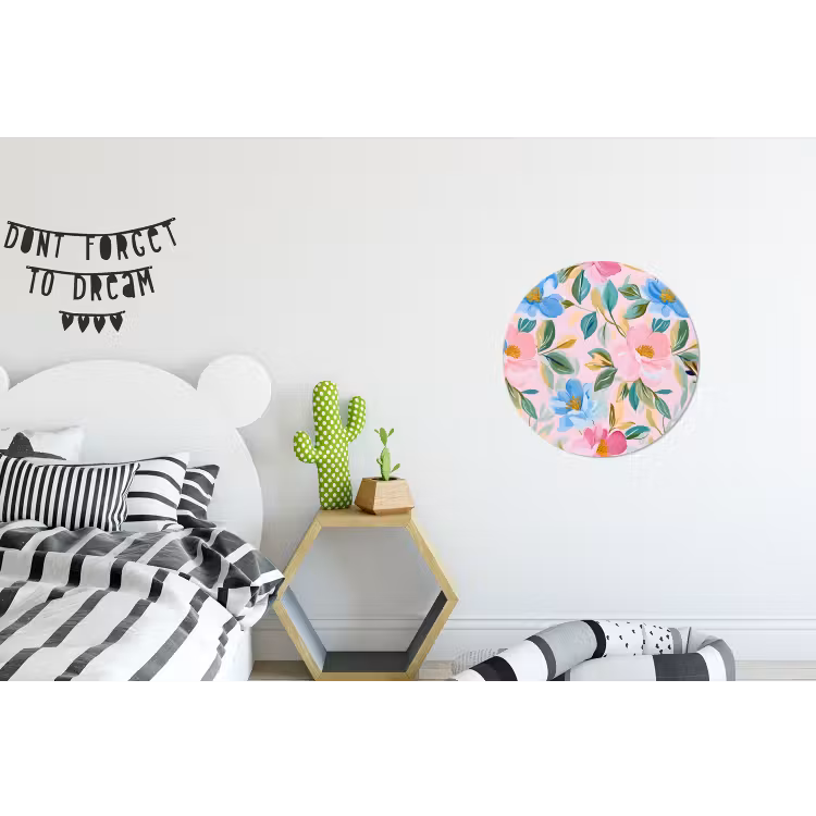 Wandcirkel - Aluminium - Blauw - Roze - Bloemen — 5