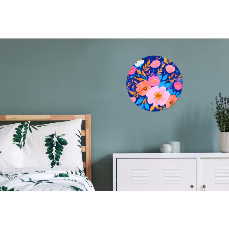 Wandcirkel - Aluminium - Bloemen - Blauw - Roze — 4