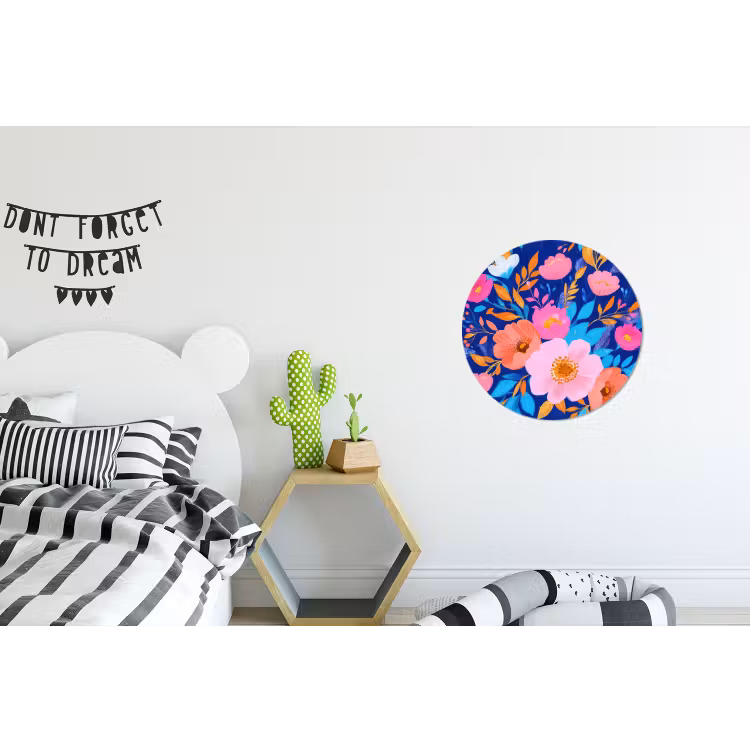 Wandcirkel - Aluminium - Bloemen - Blauw - Roze — 5
