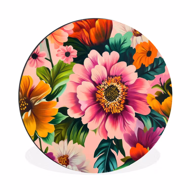 Wandcirkel - Aluminium - Bloemen - Kleurrijk - Roze — 1