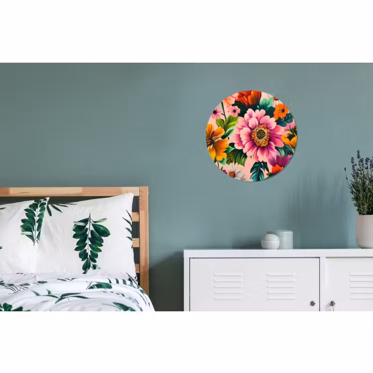 Wandcirkel - Aluminium - Bloemen - Kleurrijk - Roze — 4