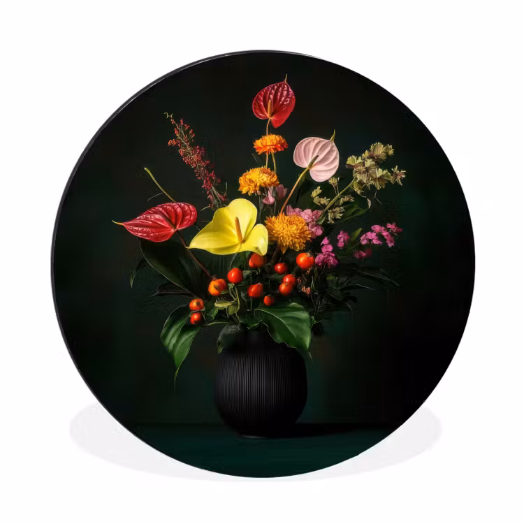Wandcirkel - Aluminium - Bloemen - Vaas - Zwart — 1