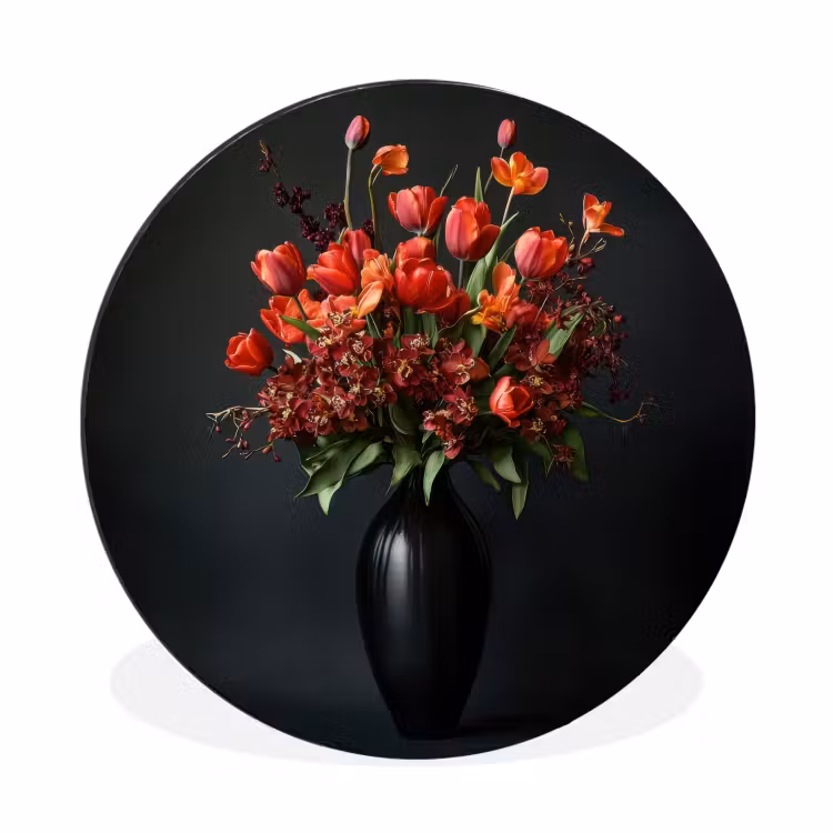 Wandcirkel - Aluminium - Boeket - Tulpen - Vaas - Rood — 1