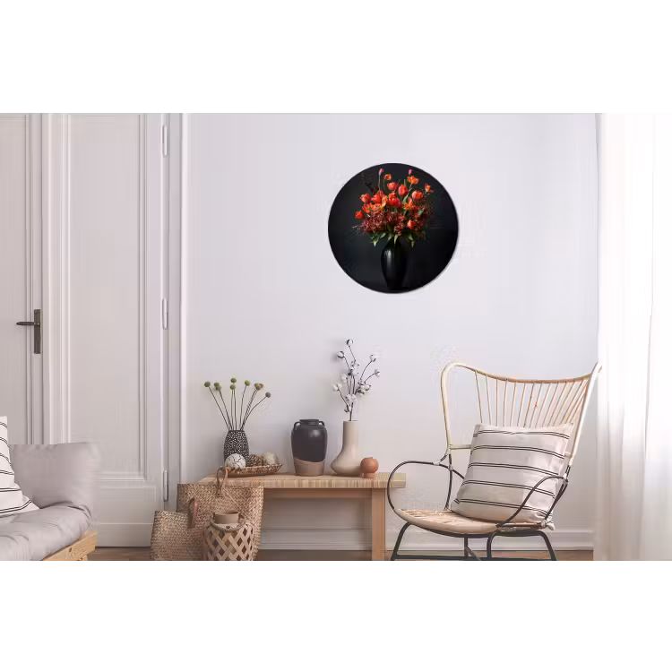 Wandcirkel - Aluminium - Boeket - Tulpen - Vaas - Rood — 2