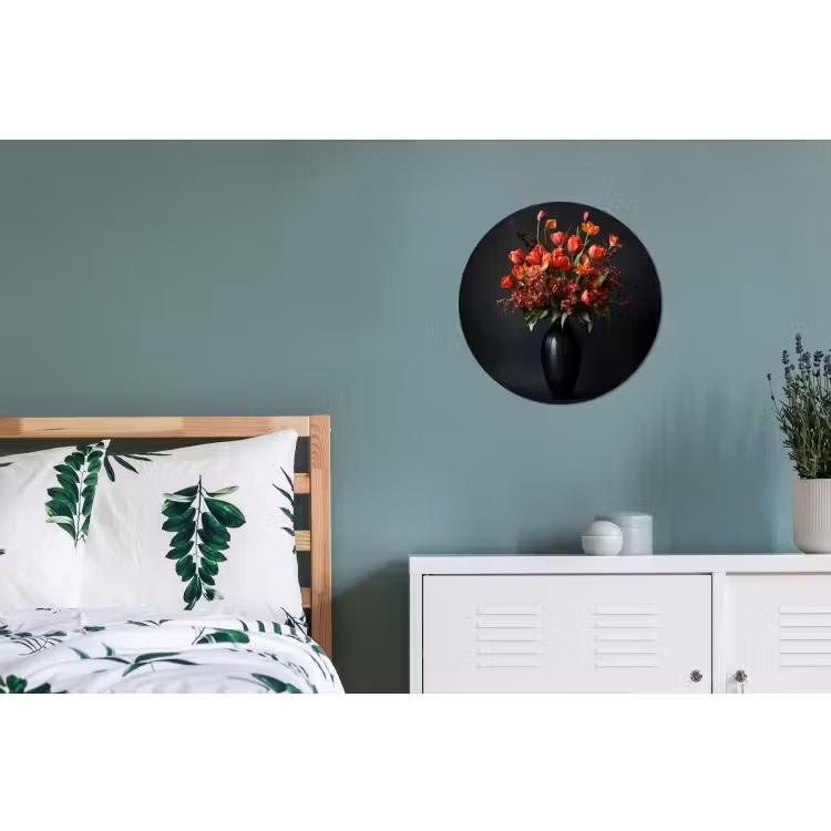 Wandcirkel - Aluminium - Boeket - Tulpen - Vaas - Rood — 4