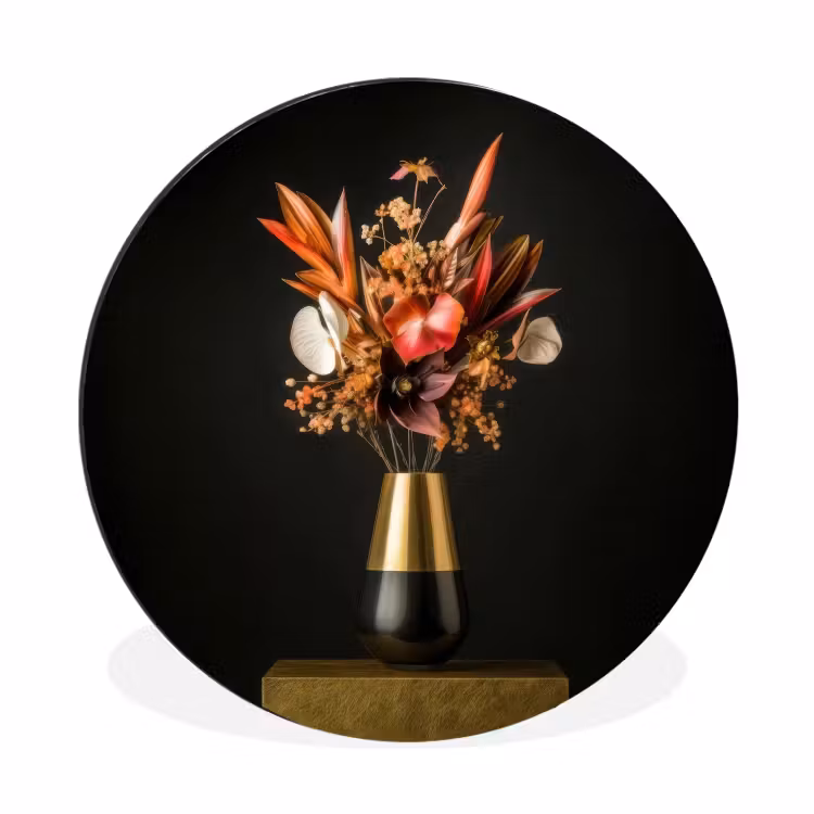 Wandcirkel - Aluminium - Exotisch - Boeket - Vaas - Goud — 1