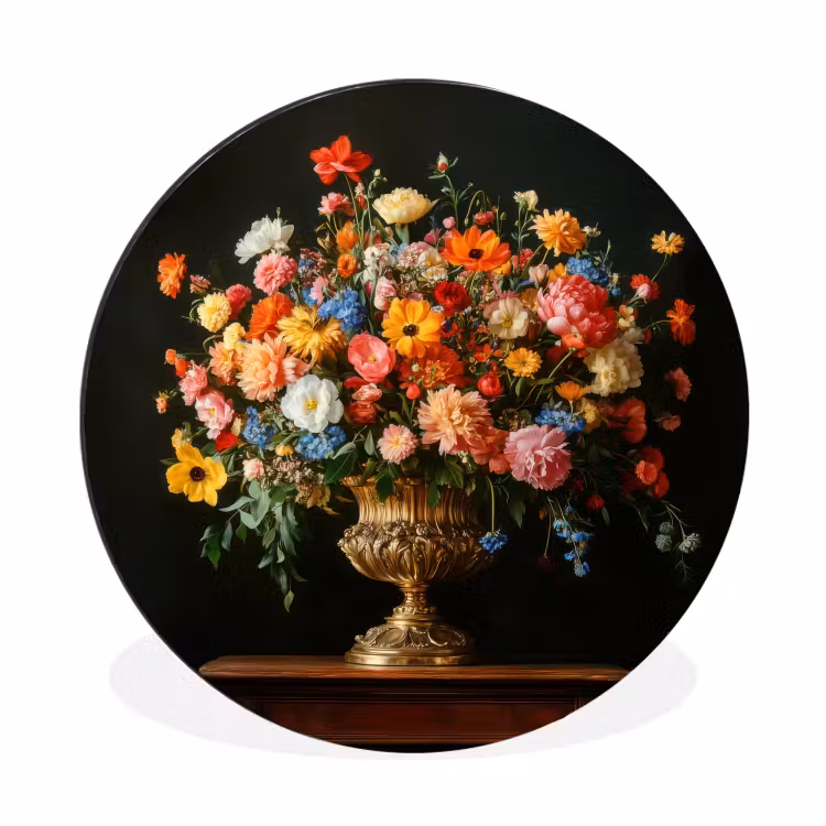 Wandcirkel - Aluminium - Goud - Bloemen - Kleuren - Vaas — 1