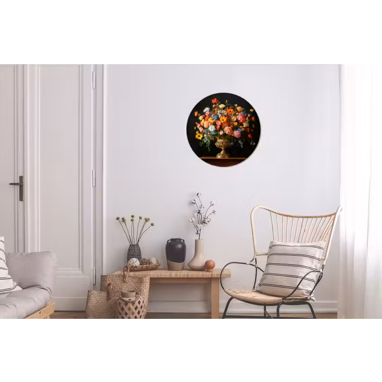 Wandcirkel - Aluminium - Goud - Bloemen - Kleuren - Vaas — 2