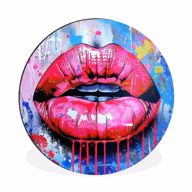 Wandcirkel - Aluminium - Graffiti - Lippen - Felroze - Geschilderd — 1