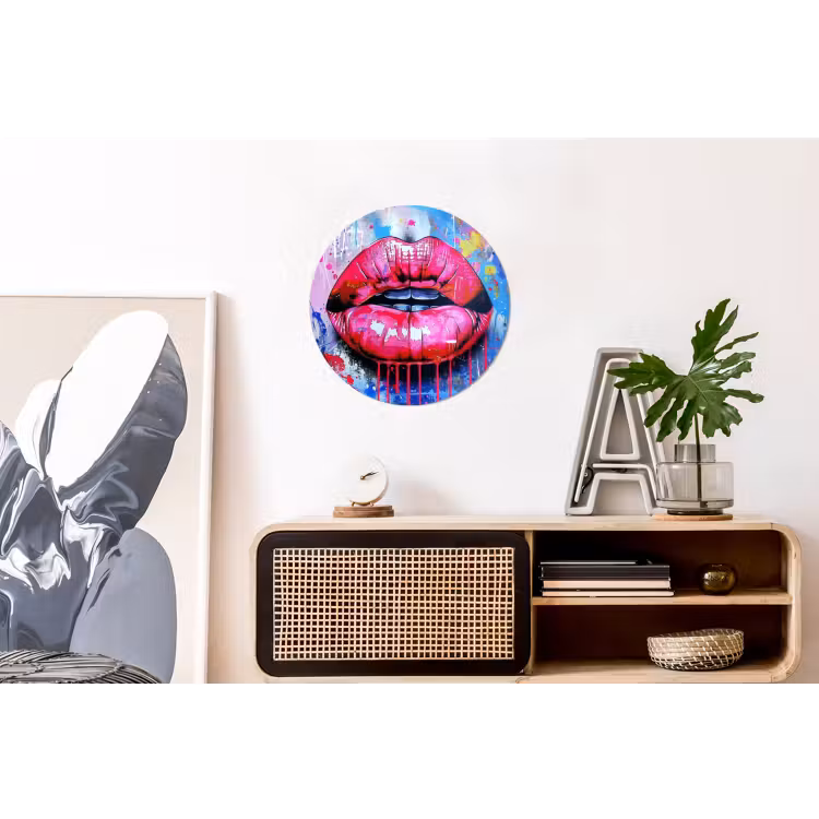 Wandcirkel - Aluminium - Graffiti - Lippen - Felroze - Geschilderd — 3