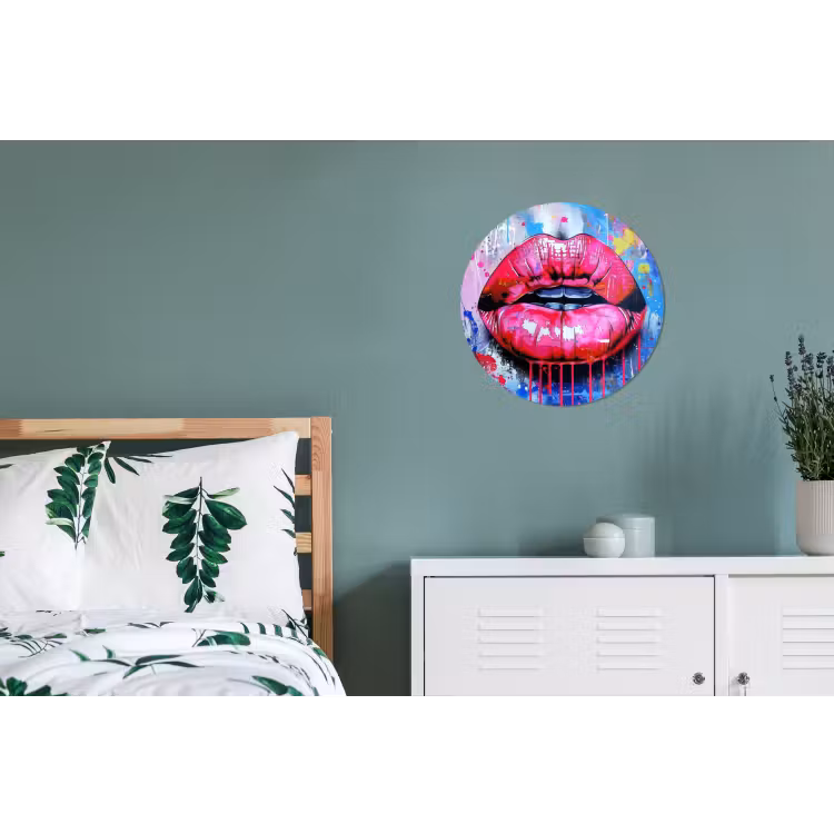 Wandcirkel - Aluminium - Graffiti - Lippen - Felroze - Geschilderd — 4
