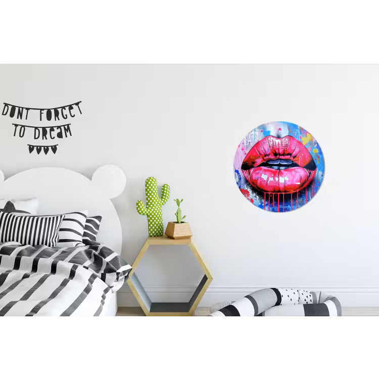 Wandcirkel - Aluminium - Graffiti - Lippen - Felroze - Geschilderd — 5