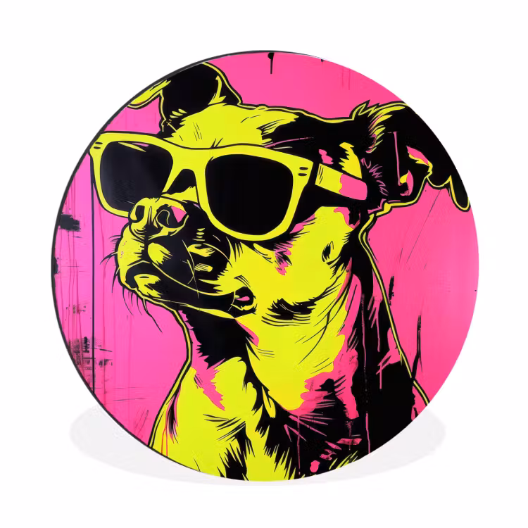 Wandcirkel - Aluminium - Hond - Zonnebril - Roze - Art — 1