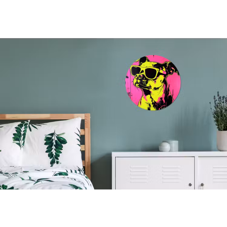 Wandcirkel - Aluminium - Hond - Zonnebril - Roze - Art — 4