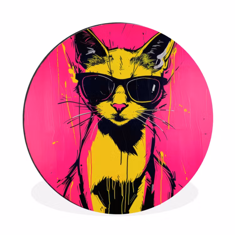 Wandcirkel - Aluminium - Kat - Art - Zonnebril - Roze — 1