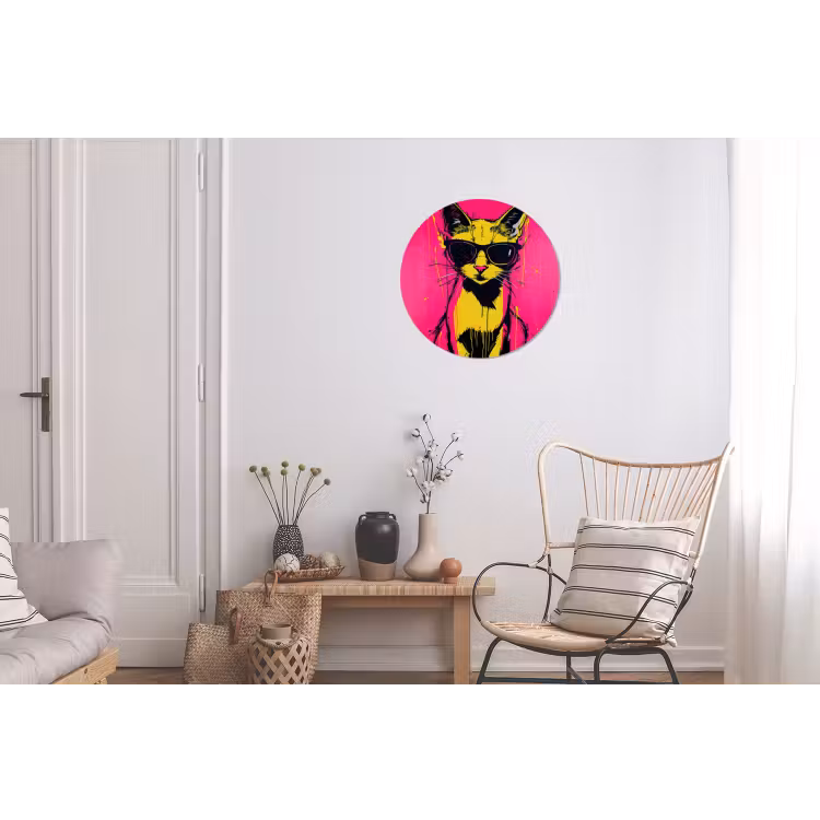 Wandcirkel - Aluminium - Kat - Art - Zonnebril - Roze — 2