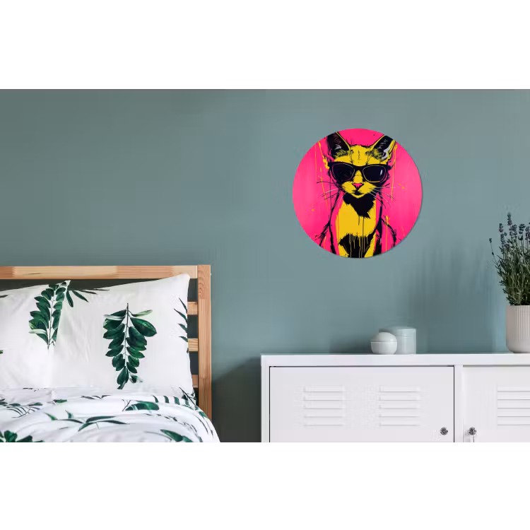 Wandcirkel - Aluminium - Kat - Art - Zonnebril - Roze — 4