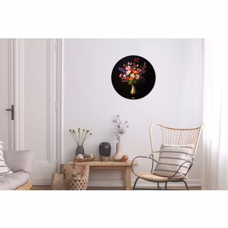 Wandcirkel - Aluminium - Kleurrijk - Boeket - Vaas - Goud — 2