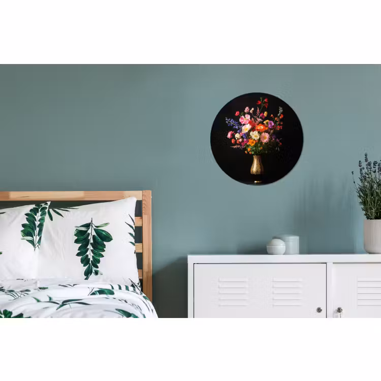 Wandcirkel - Aluminium - Kleurrijk - Boeket - Vaas - Goud — 4