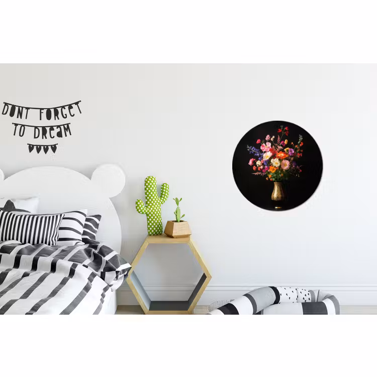 Wandcirkel - Aluminium - Kleurrijk - Boeket - Vaas - Goud — 5