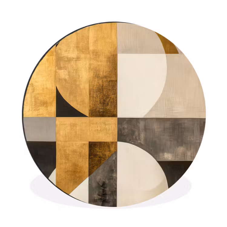 Wandcirkel - Aluminium - Abstract - Goud - Grijs - Vormen - Geometrisch — 1