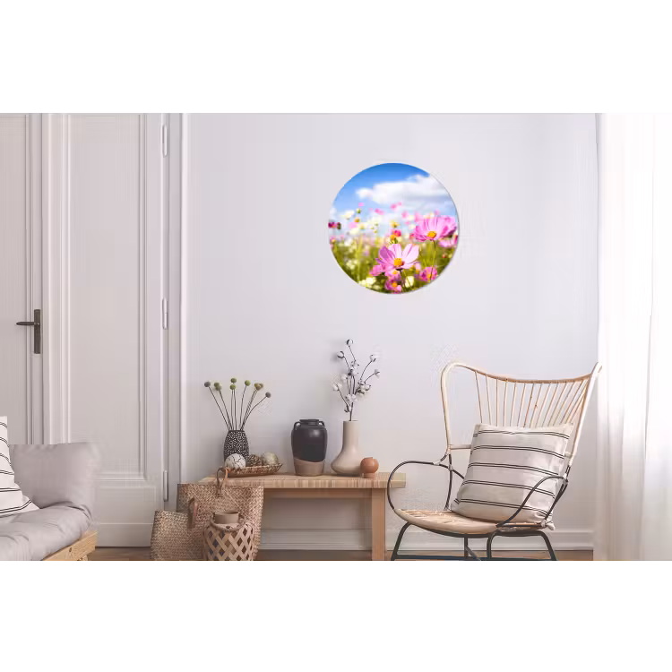 Wandcirkel - Aluminium - Bloemen - Wei - Paars - Gras - Wit - Wolken - Blauw — 2