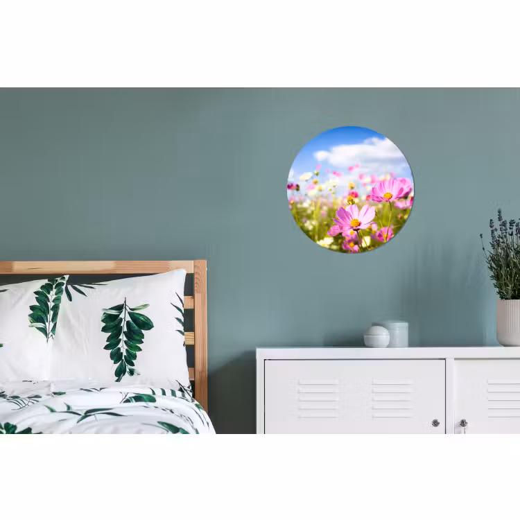Wandcirkel - Aluminium - Bloemen - Wei - Paars - Gras - Wit - Wolken - Blauw — 4