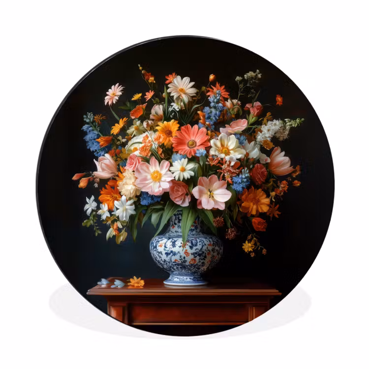 Wandcirkel - Aluminium - Boeket - Roze - Bloemen - Vaas — 1