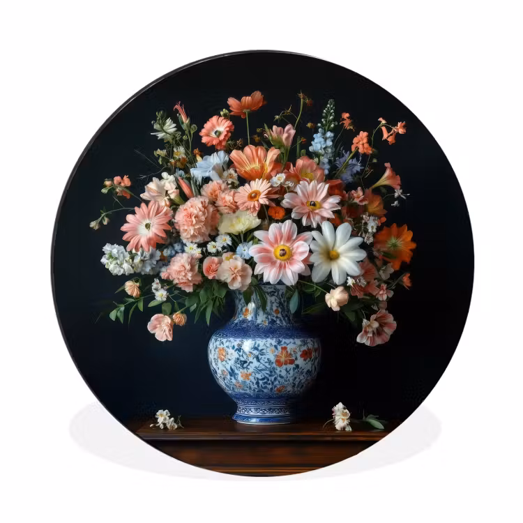 Wandcirkel - Aluminium - Hout - Vaas - Kleuren - Bloemen — 1