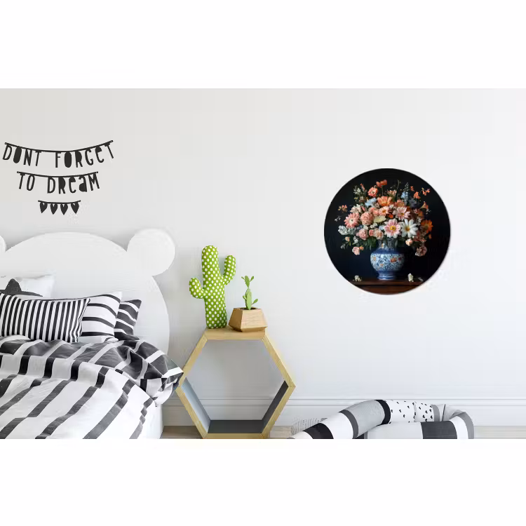 Wandcirkel - Aluminium - Hout - Vaas - Kleuren - Bloemen — 5