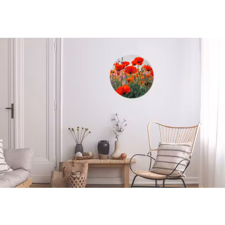 Wandcirkel - Aluminium - Klaproos - Bloemen - Rood - Paars - Weide — 2