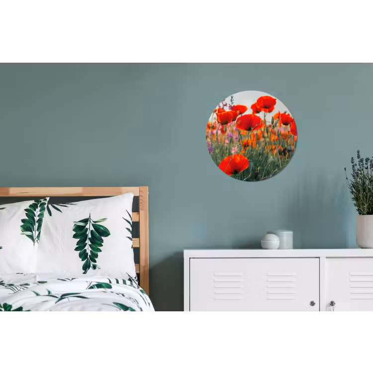 Wandcirkel - Aluminium - Klaproos - Bloemen - Rood - Paars - Weide — 4