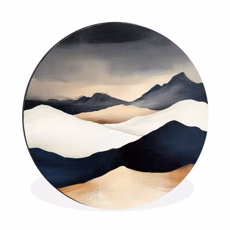 Wandcirkel - Aluminium - Bergen - Donkerblauw - Landschap — 1