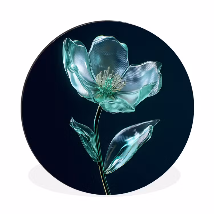 Wandcirkel - Aluminium - Bladeren - Bloem - Glazen - Donkerblauw — 1