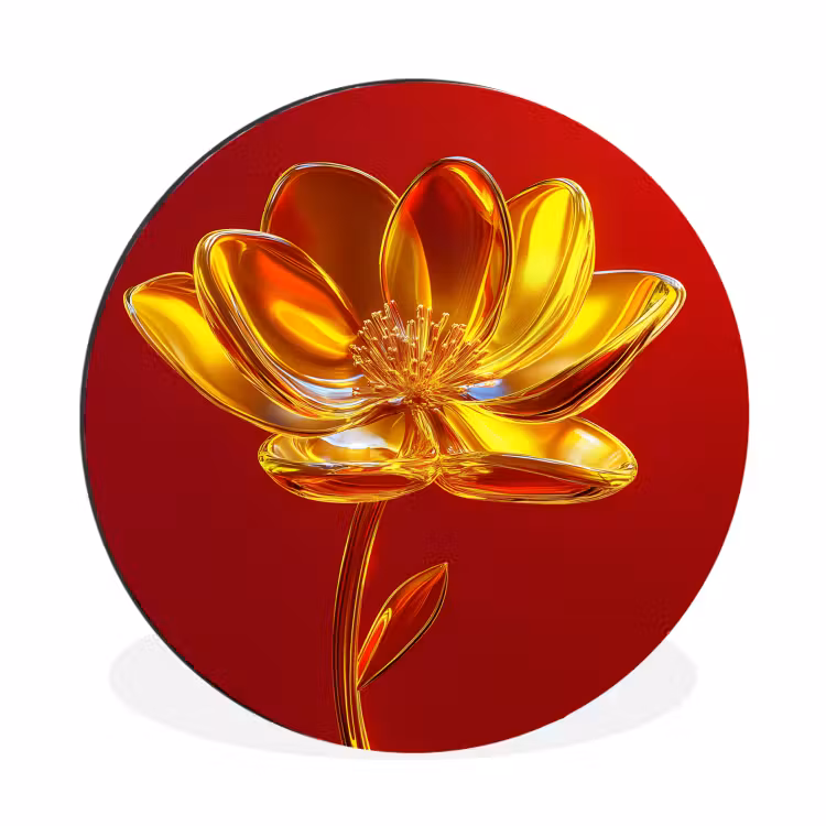 Wandcirkel - Aluminium - Bloem - Goud - Glazen — 1