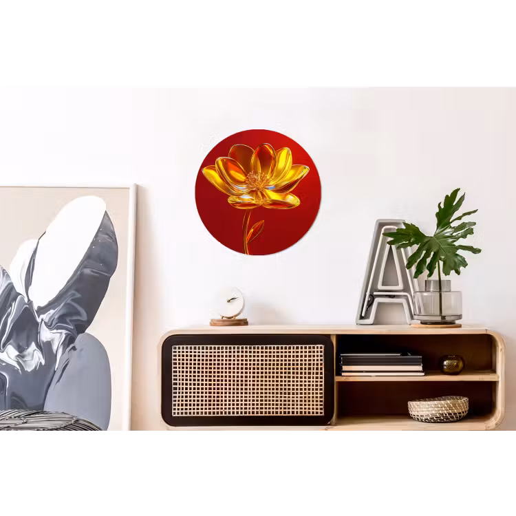Wandcirkel - Aluminium - Bloem - Goud - Glazen — 3